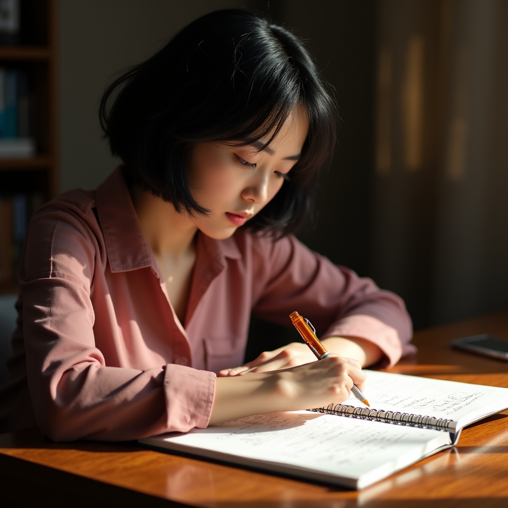 A person reviewing patterns in a personal finance journal with colored markers, looking thoughtful and focused