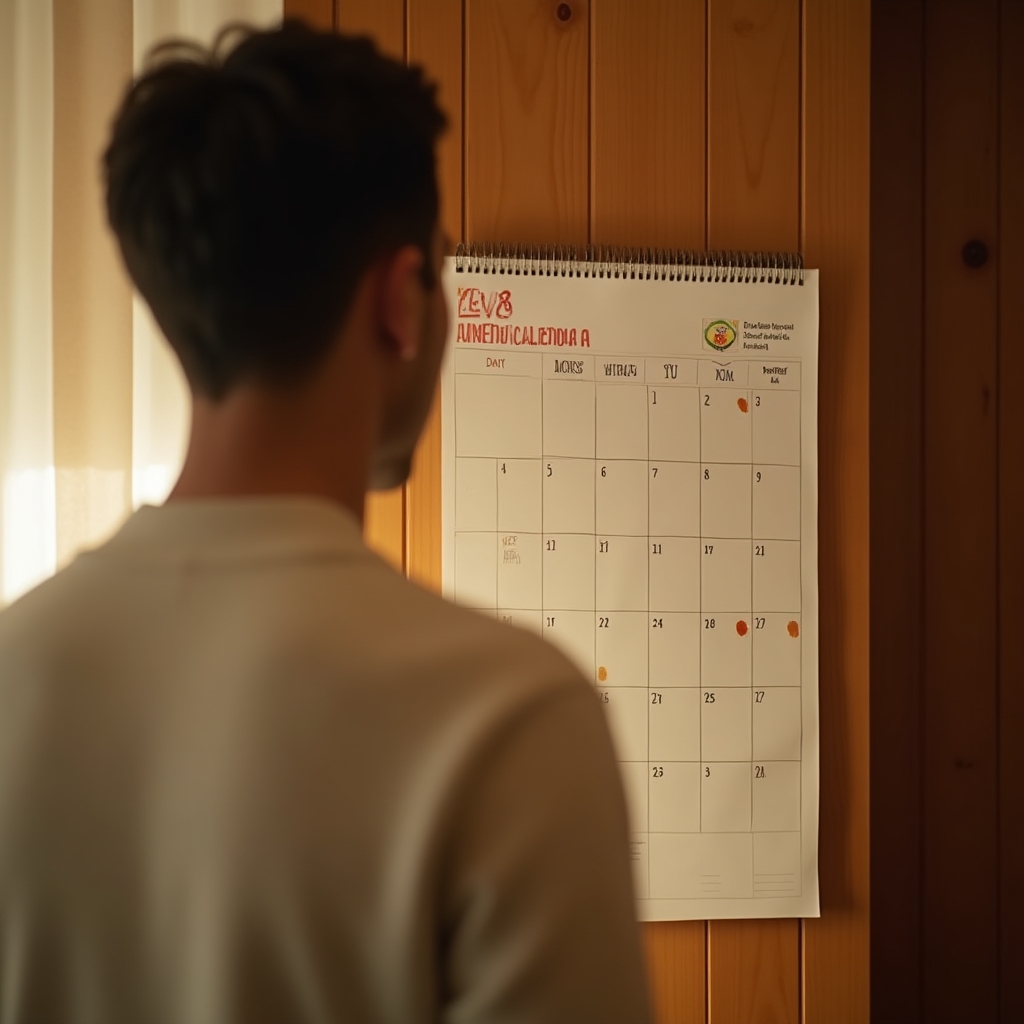 A weekly calendar with a consistent Sunday evening ritual marked, showing habit tracking in a warm home setting